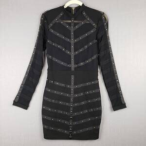 Privy Size L Long Sleeve Bodycon Cocktail Dress Black Studded Bandage Punk Goth